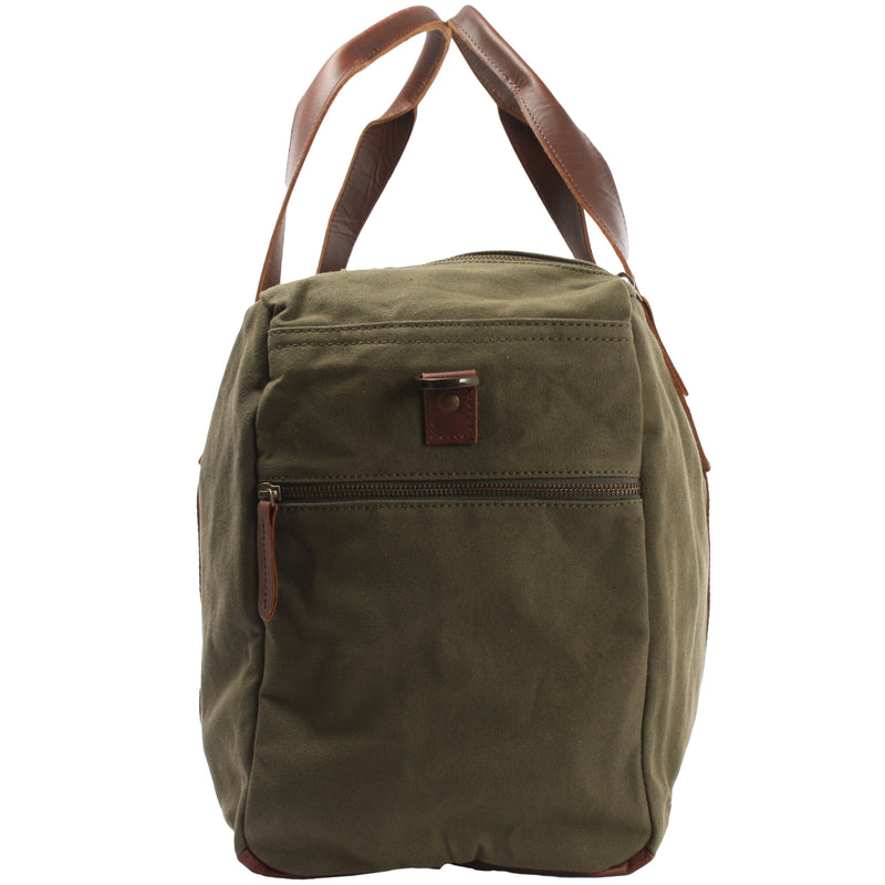 Leconi Weekender Sporttasche Reisetasche Damen Herren Leder Canvas Grün LE2014