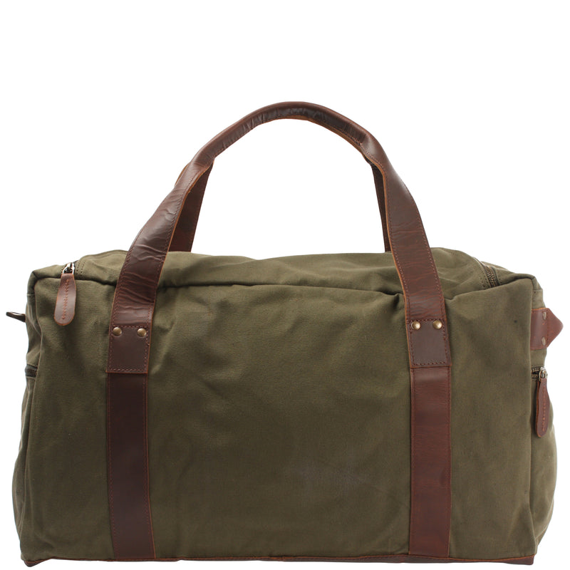 Leconi Weekender Sporttasche Reisetasche Damen Herren Leder Canvas Grün LE2014