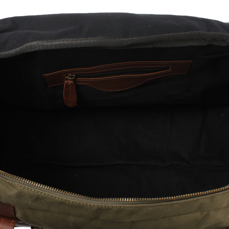 Leconi Weekender Sporttasche Reisetasche Damen Herren Leder Canvas Grün LE2014