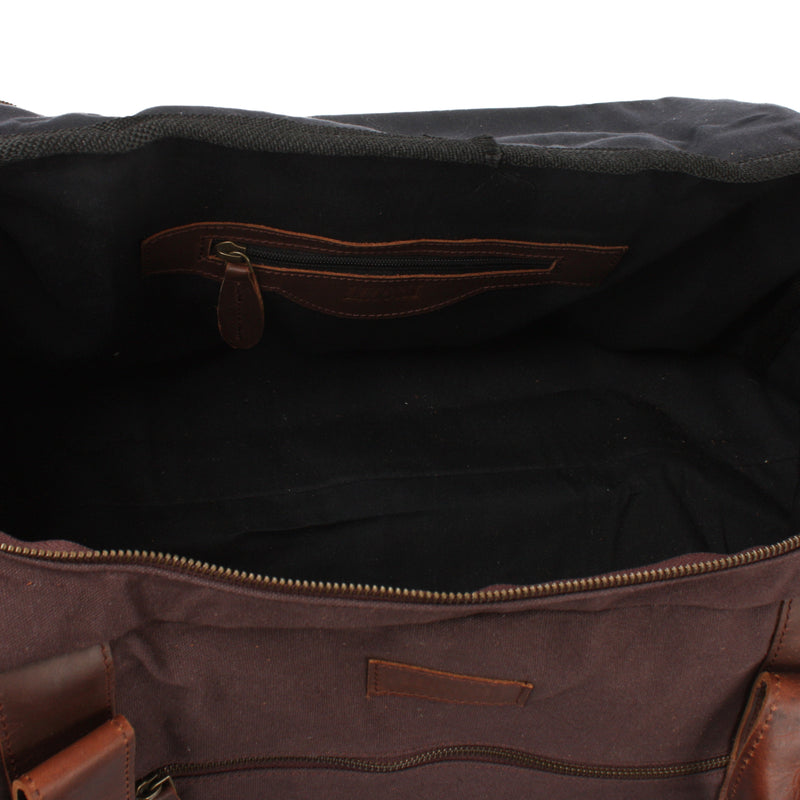 Leconi Weekender Sporttasche Reisetasche Damen Herren Leder Canvas Mokka LE2014