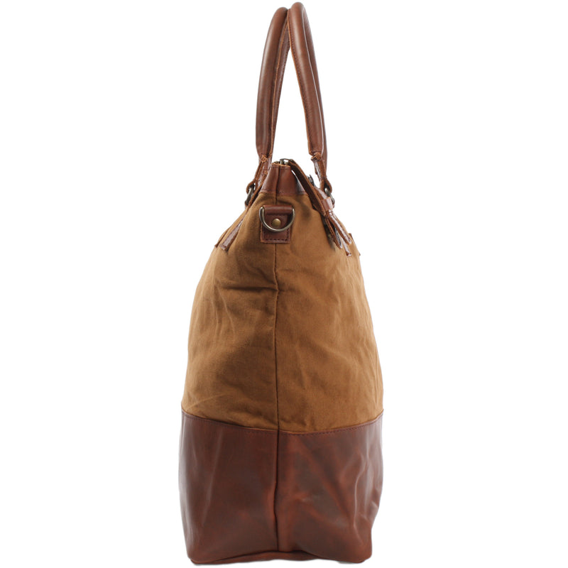 Leconi XXL Shopper Schultertasche Beuteltasche Leder Canvas Cognac LE2005