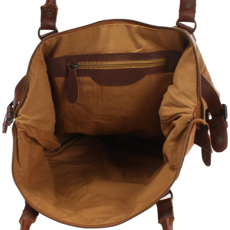 Leconi XXL Shopper Schultertasche Beuteltasche Leder Canvas Cognac LE2005