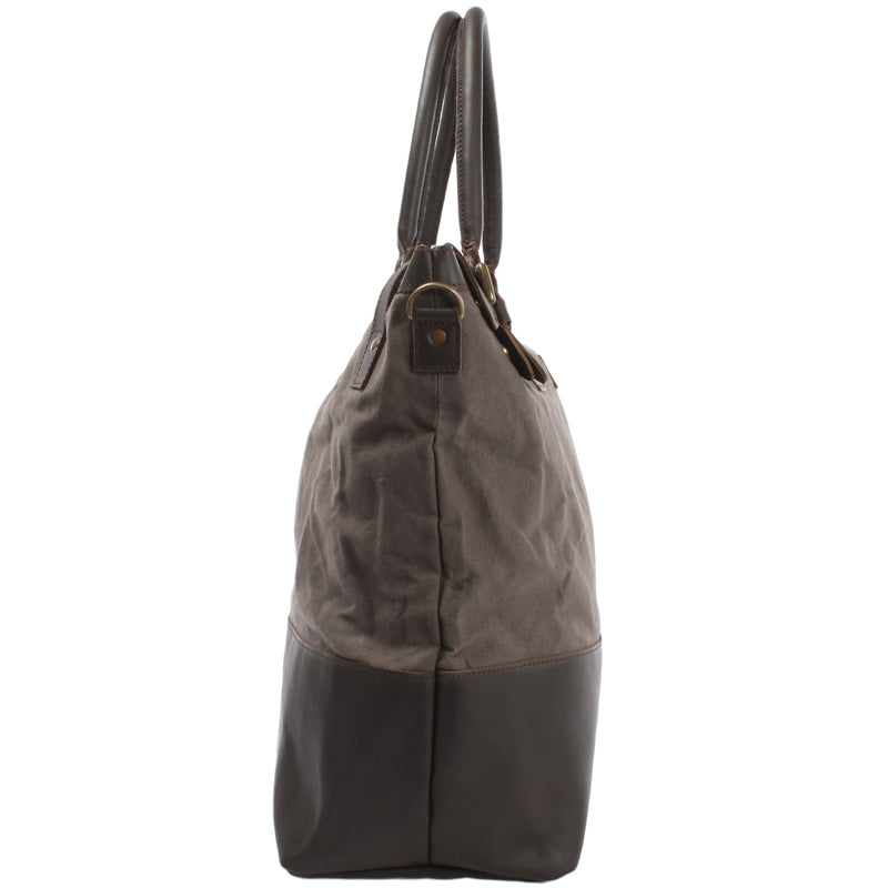 Leconi XXL Shopper Schultertasche Beuteltasche Leder Canvas Grau LE2005