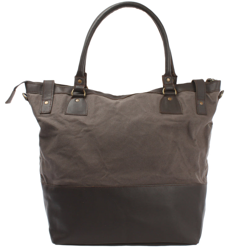 Leconi XXL Shopper Schultertasche Beuteltasche Leder Canvas Grau LE2005