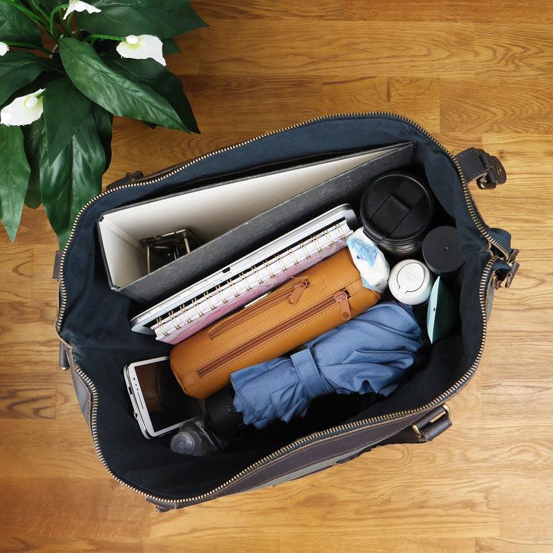 Leconi XXL Shopper Schultertasche Beuteltasche Leder Canvas Grau LE2005