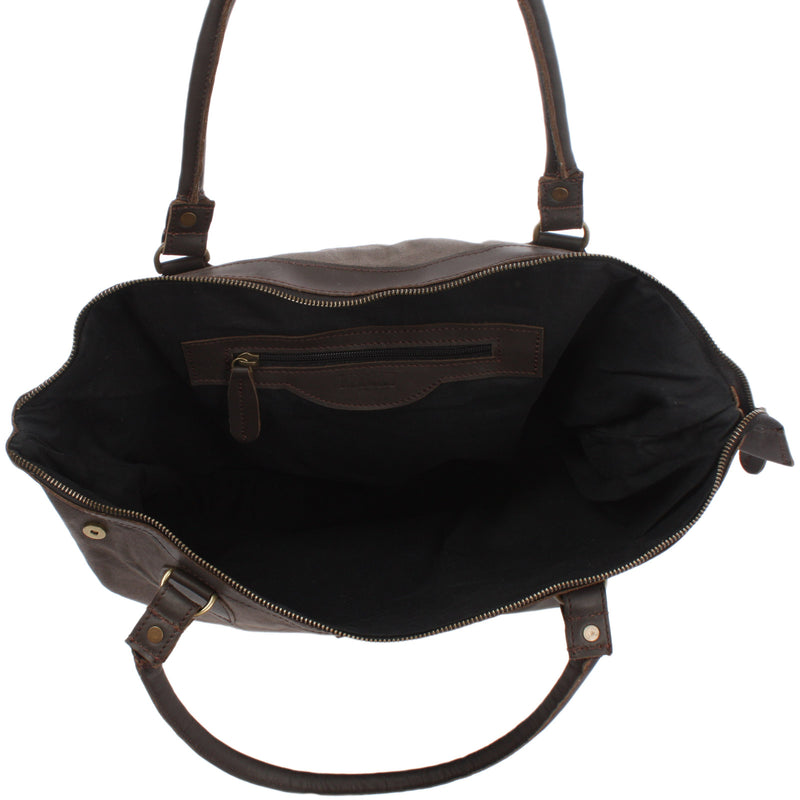 Leconi XXL Shopper Schultertasche Beuteltasche Leder Canvas Grau LE2005