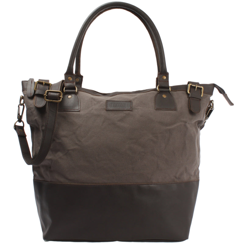 Leconi XXL Shopper Schultertasche Beuteltasche Leder Canvas grau LE2005