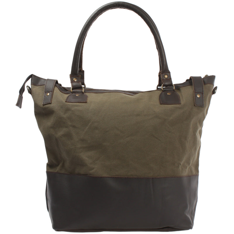 Leconi XXL Shopper Schultertasche Beuteltasche Leder Canvas Grün LE2005