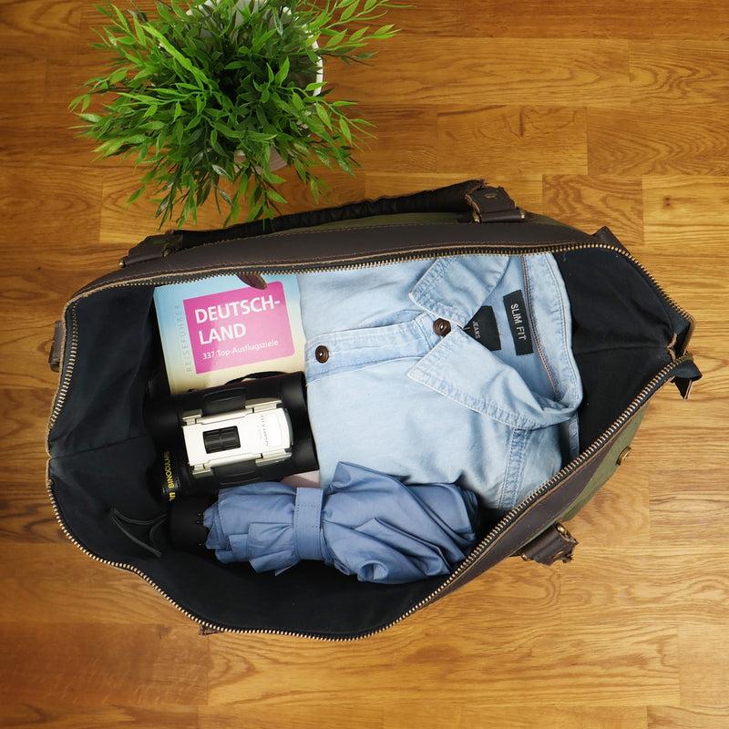 Leconi XXL Shopper Schultertasche Beuteltasche Leder Canvas Grün LE2005