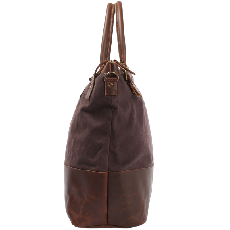 Leconi XXL Shopper Schultertasche Beuteltasche Leder Canvas Mokka LE2005