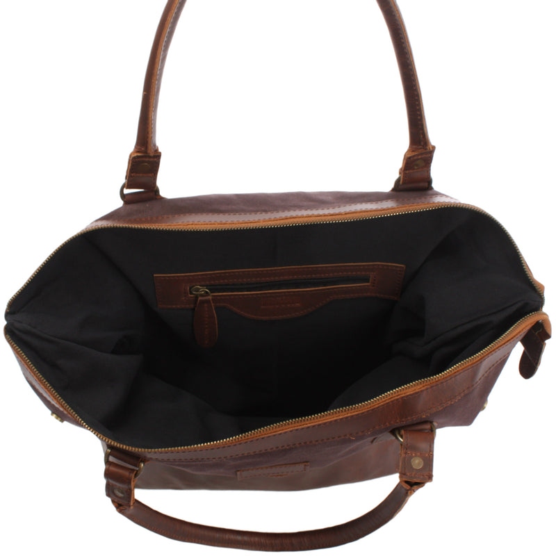 Leconi XXL Shopper Schultertasche Beuteltasche Leder Canvas Mokka LE2005