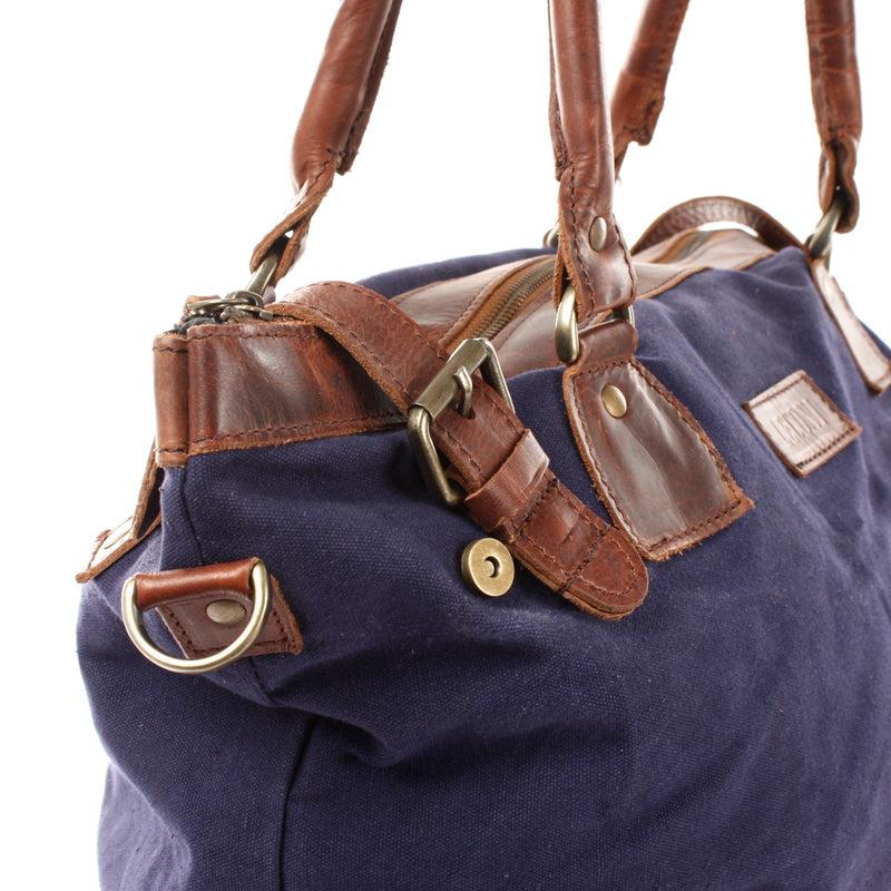Leconi XXL Shopper Schultertasche Beuteltasche Leder Canvas Navy LE2005