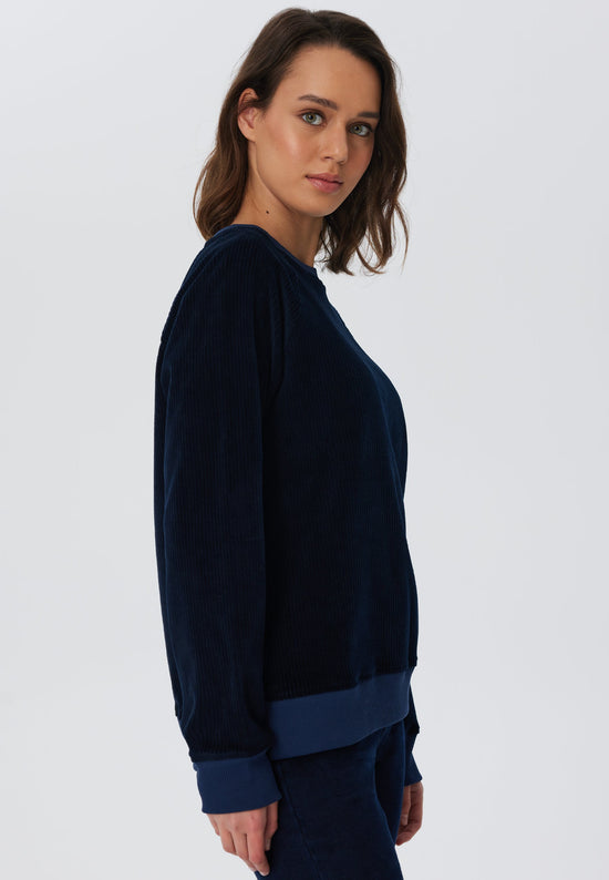 Leela Cotton 1278-045 | Damen Cord Sweatshirt - Nachtblau