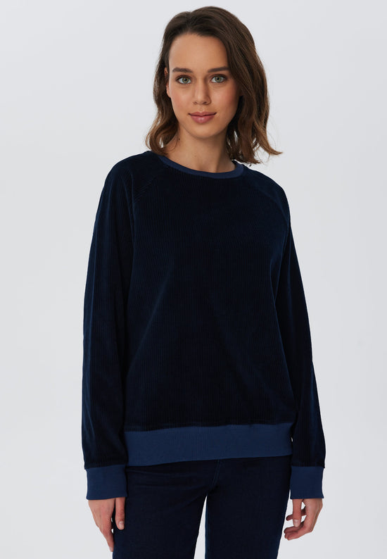 Leela Cotton 1278-045 | Damen Cord Sweatshirt - Nachtblau