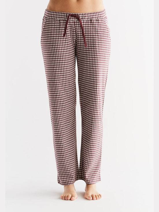 Leela Cotton 1455-01 | Damen Homewear-Hose kariert - Aubergine-Natur