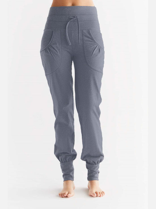 Leela Cotton 1811-02 | Damen Yogahose mit Umschlagbund - Navy-Melange