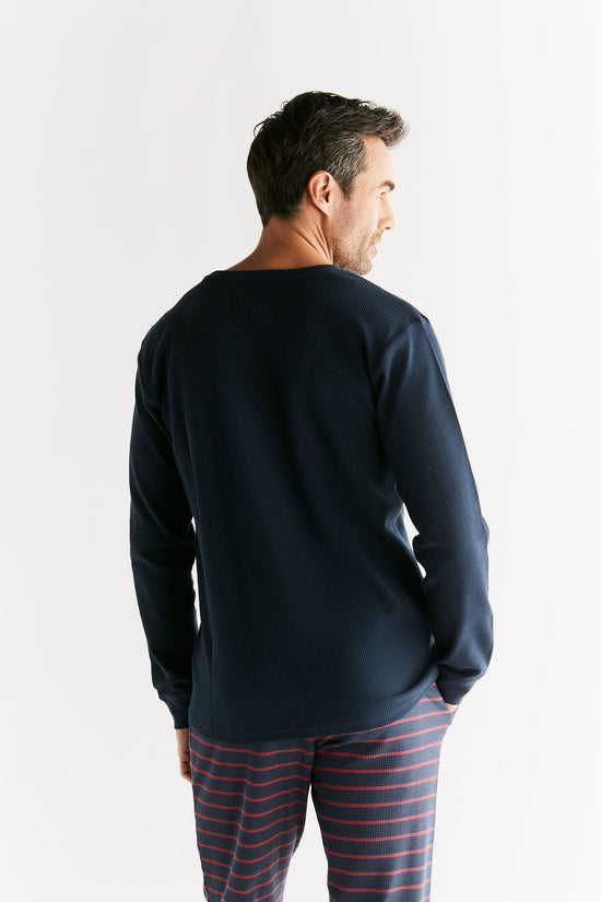 Leela Cotton 2208-061 | Waffel Strick Herren Langarmshirt - Indigo