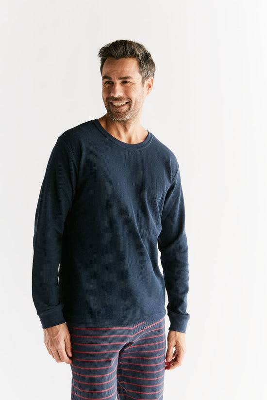 Leela Cotton 2208-061 | Waffel Strick Herren Langarmshirt - Indigo