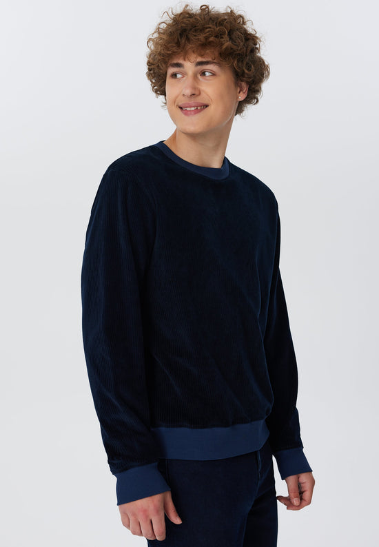 Leela Cotton 2232-045 | Herren Cord Sweatshirt - Nachtblau