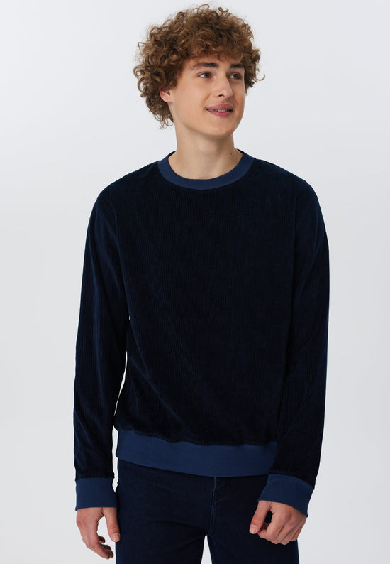 Leela Cotton 2232-045 | Herren Cord Sweatshirt - Nachtblau
