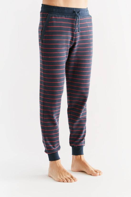 Leela Cotton 2454-049 | Waffel Strick Herrenhose - Indigo/Rosarot