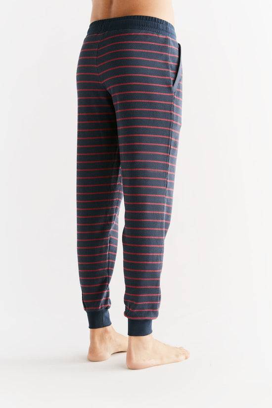 Leela Cotton 2454-049 | Waffel Strick Herrenhose - Indigo/Rosarot