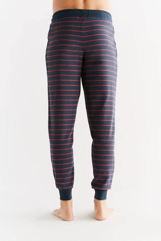 Leela Cotton 2454-049 | Waffel Strick Herrenhose - Indigo/Rosarot