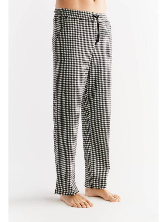 Leela Cotton 2455-01 | Herren Homewear Hose Kariert - Schwarz/Grau/Natur