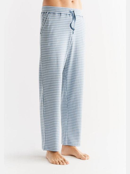 Leela Cotton 2455-02 | Herren Homewear Hose Kariert - Denimblau-Natur