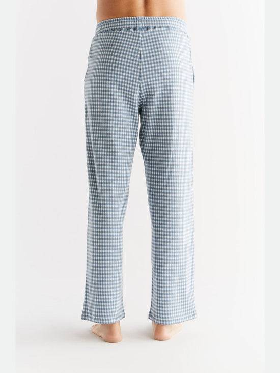 Leela Cotton 2455-02 | Herren Homewear Hose Kariert - Denimblau-Natur