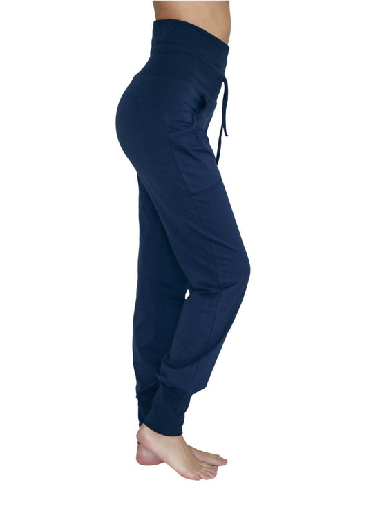 Leela Cotton 4082NV | Damen Yogahose Mit Umschlagbund - Navy