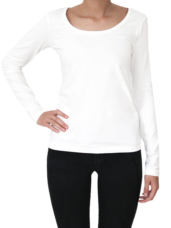 Leela Cotton 4412W | Damen Langarmshirt stretch - Naturweiss