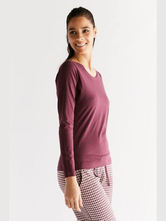 Leela Cotton 1251-02 | Damen Langarmshirt - Aubergine