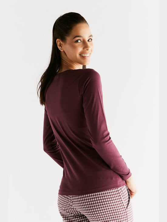 Leela Cotton 1251-02 | Damen Langarmshirt - Aubergine
