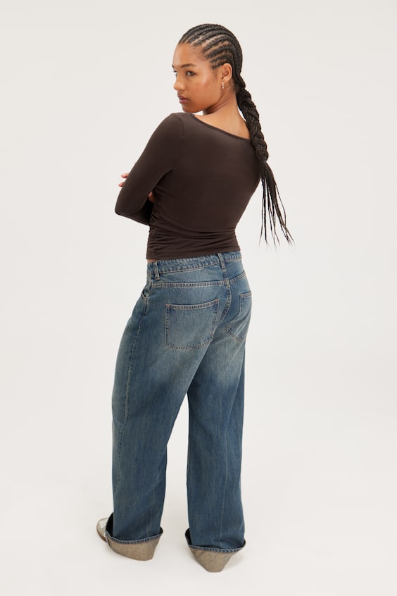 HM Gerüschtes, Langärmliges Oberteil Mit V-Ausschnitt