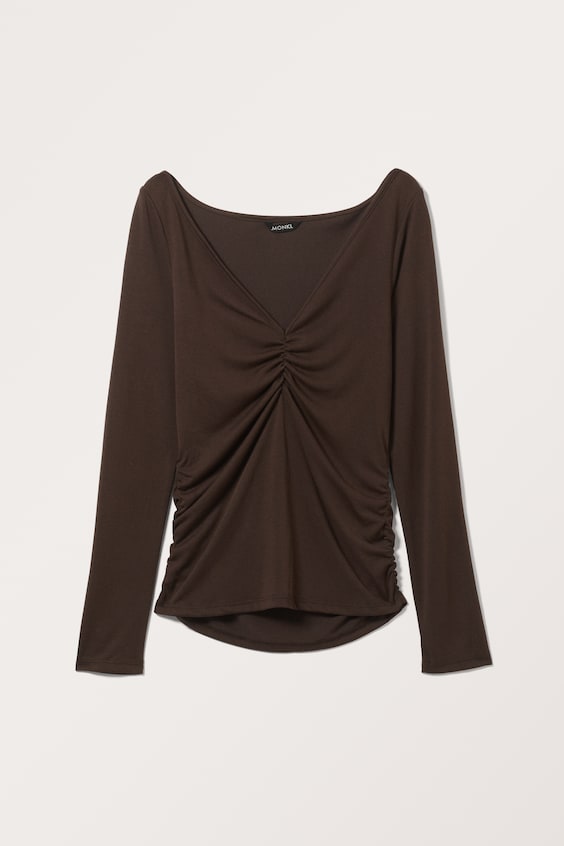 HM Gerüschtes, Langärmliges Oberteil Mit V-Ausschnitt