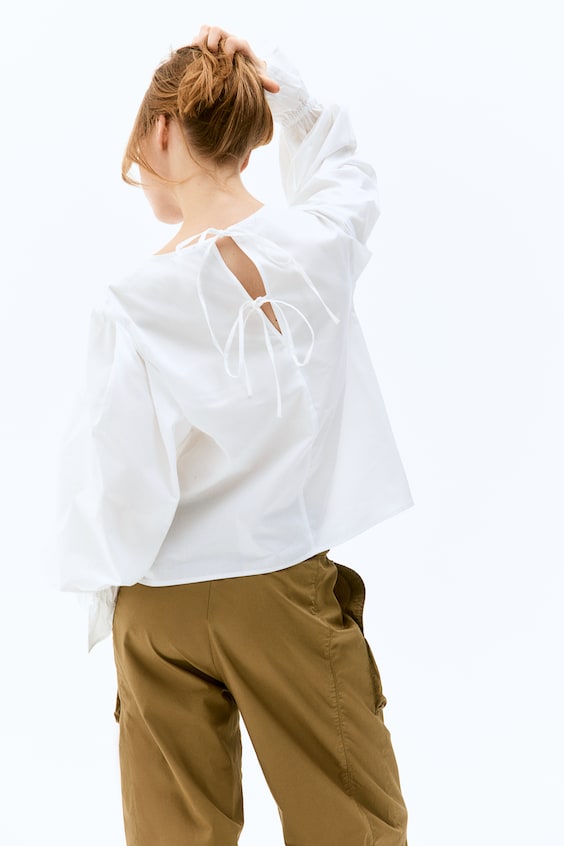 HM Baumwollbluse Mit Bindedetail