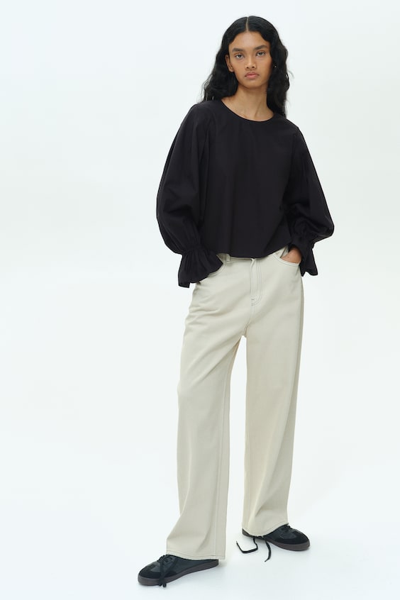 HM Baumwollbluse Mit Bindedetail