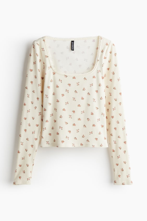 HM Baumwolltop Mit Picot-Besatz