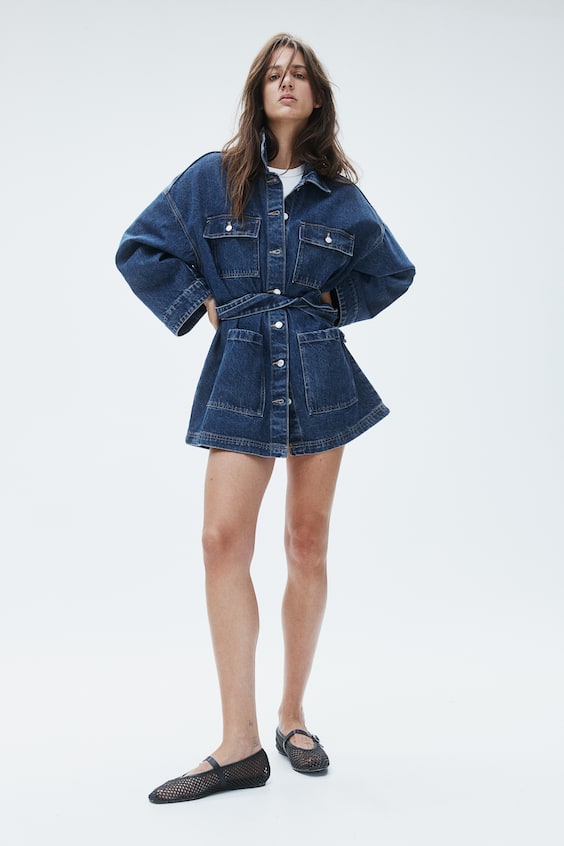 HM Denimjacke mit Bindegürtel