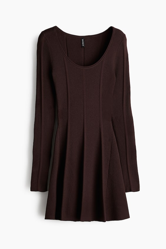 HM Flared-skirt Rib-knit Mini Dress