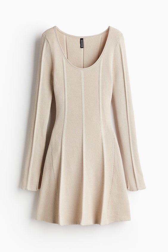 HM Flared-skirt Rib-knit Mini Dress