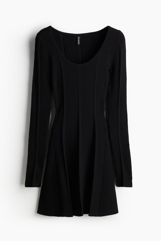 HM Flared-skirt Rib-knit Mini Dress