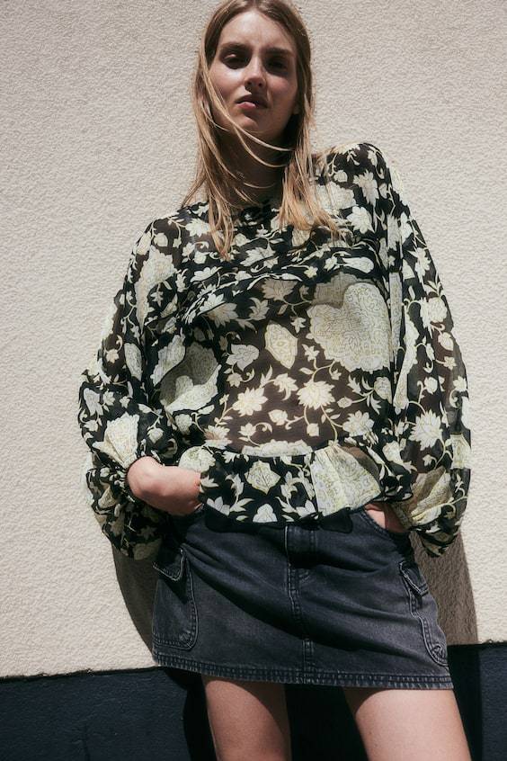 HM Flounce-trimmed Chiffon Blouse