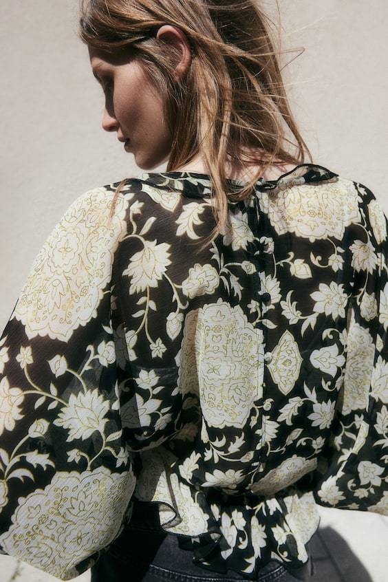 HM Flounce-trimmed Chiffon Blouse