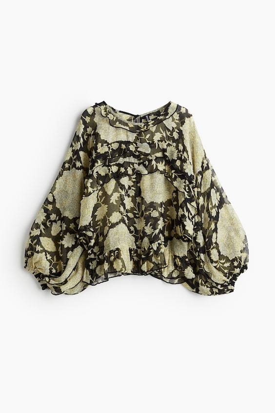 HM Flounce-trimmed Chiffon Blouse