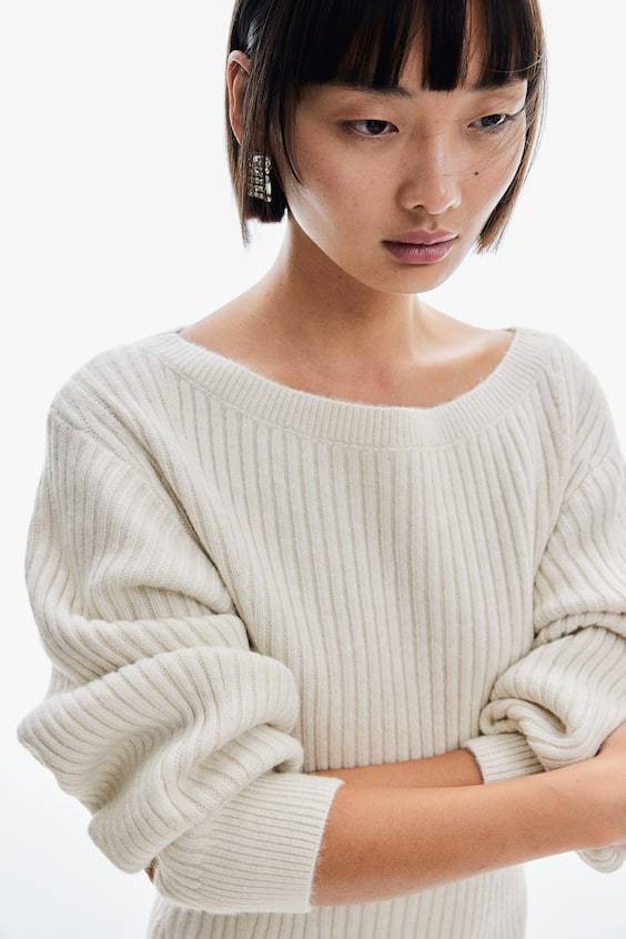 HM Geripptes Kleid Mit U-Boot-Ausschnitt