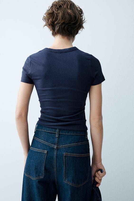 HM Geripptes T-Shirt Aus Modalmix