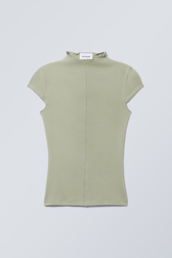 HM Geripptes T-Shirt Mit Stehkragen