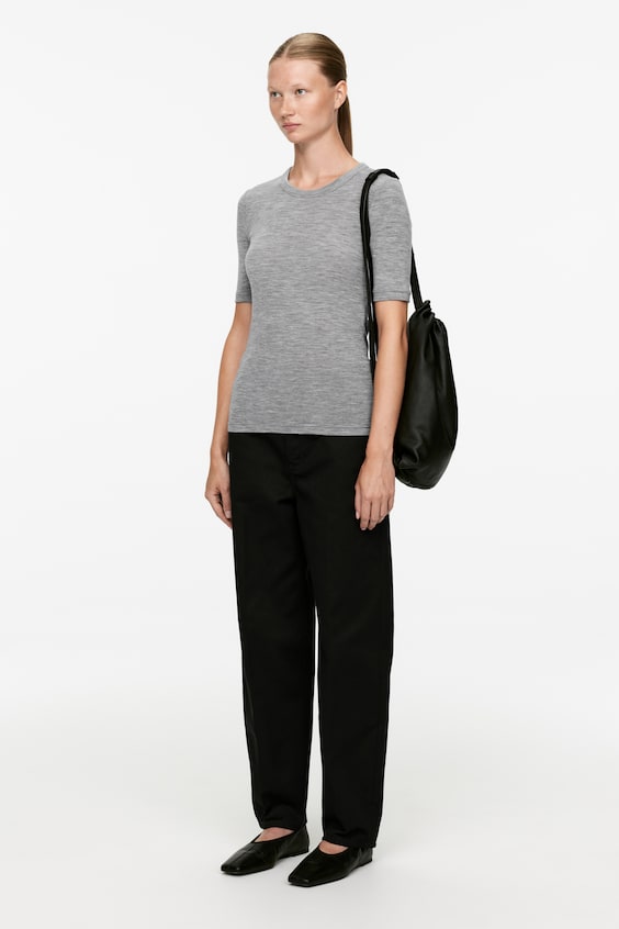 HM Geripptes Woll-T-Shirt